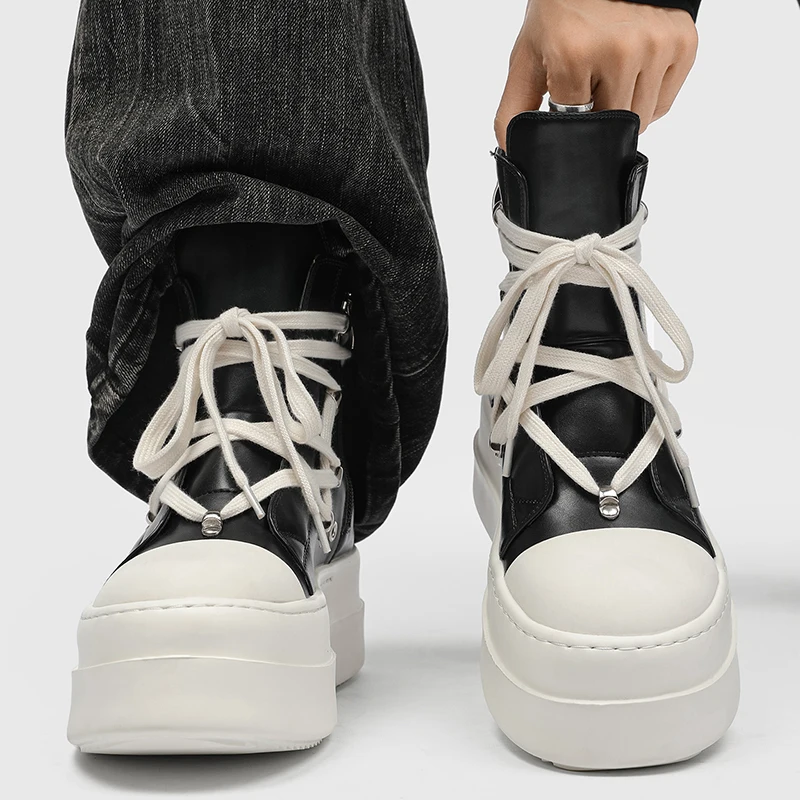 New Casual High Cut Thick Soled Men Board Shoes RO Pentagram Shoes Height Increasing Strap Anti Slip Personalized Men Shoes