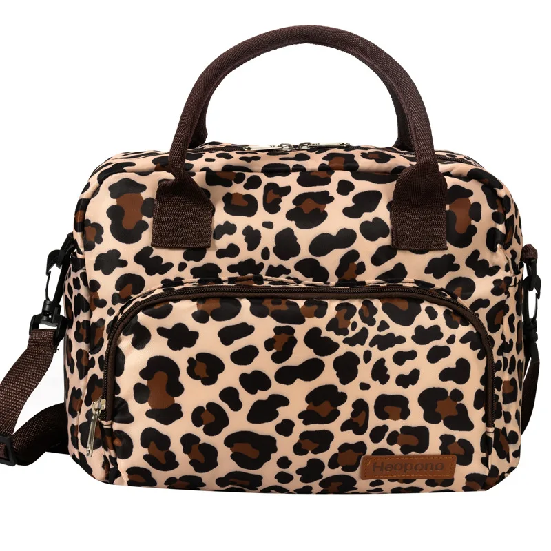 Large capacity leopard print Oxford cloth crossbody lunch bag, American modern minimalist hand-held mommy ice pack image 6