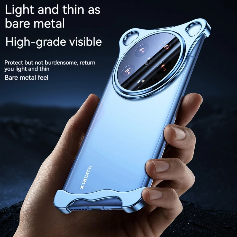 Aluminum alloy special-shaped Shockproof Bumper Bar For Xiaomi 14 14 Pro 14 Ultra Full lens protection Luxury Metal Rimless Cas