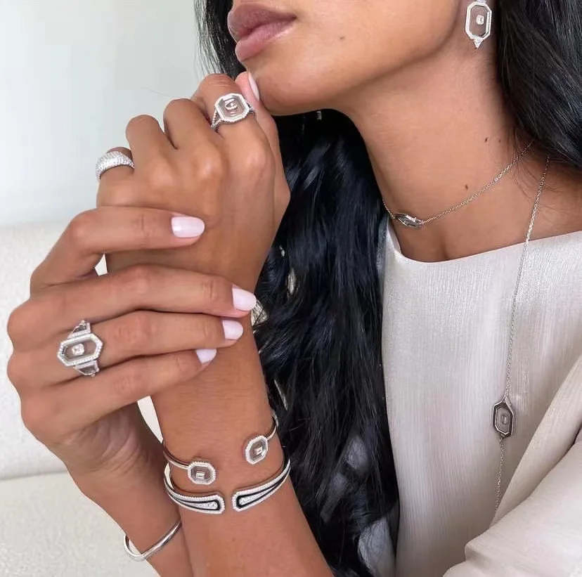 New jewelry sets Zircon Arabic Letters Glass Square Design Ring earrings necklace elegant women's sets Party Jewelry Accessory
