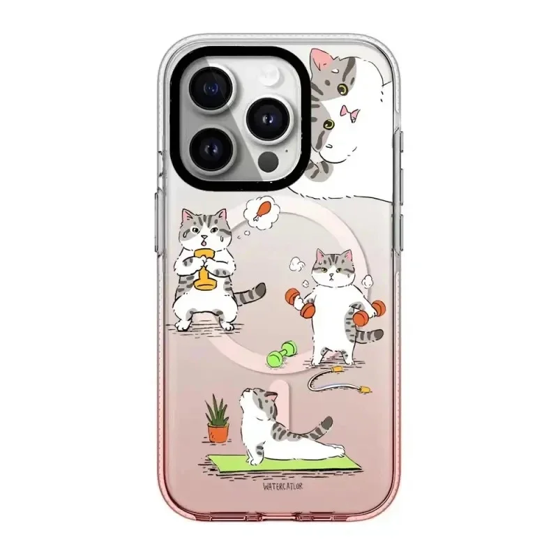 

Fitness Cat Pink Gradient Transparent Border iPhone 13 14 15 Pro Max Case with MagSafe