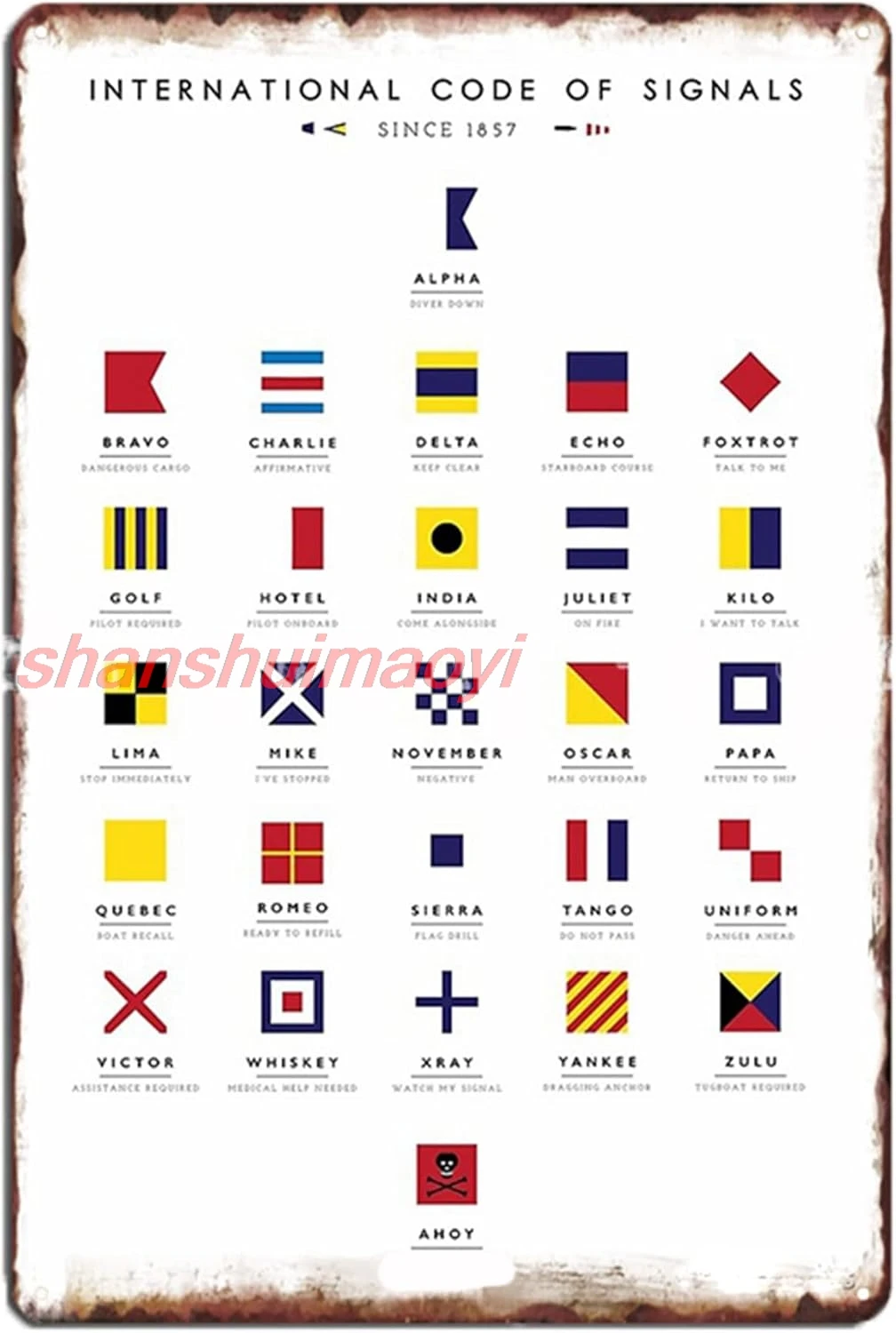 Nautical Flags International Code of Signals Retro Metal Tin Sign Vintage Plaque for Home Coffee Shop Poster Wall Decor 8x12