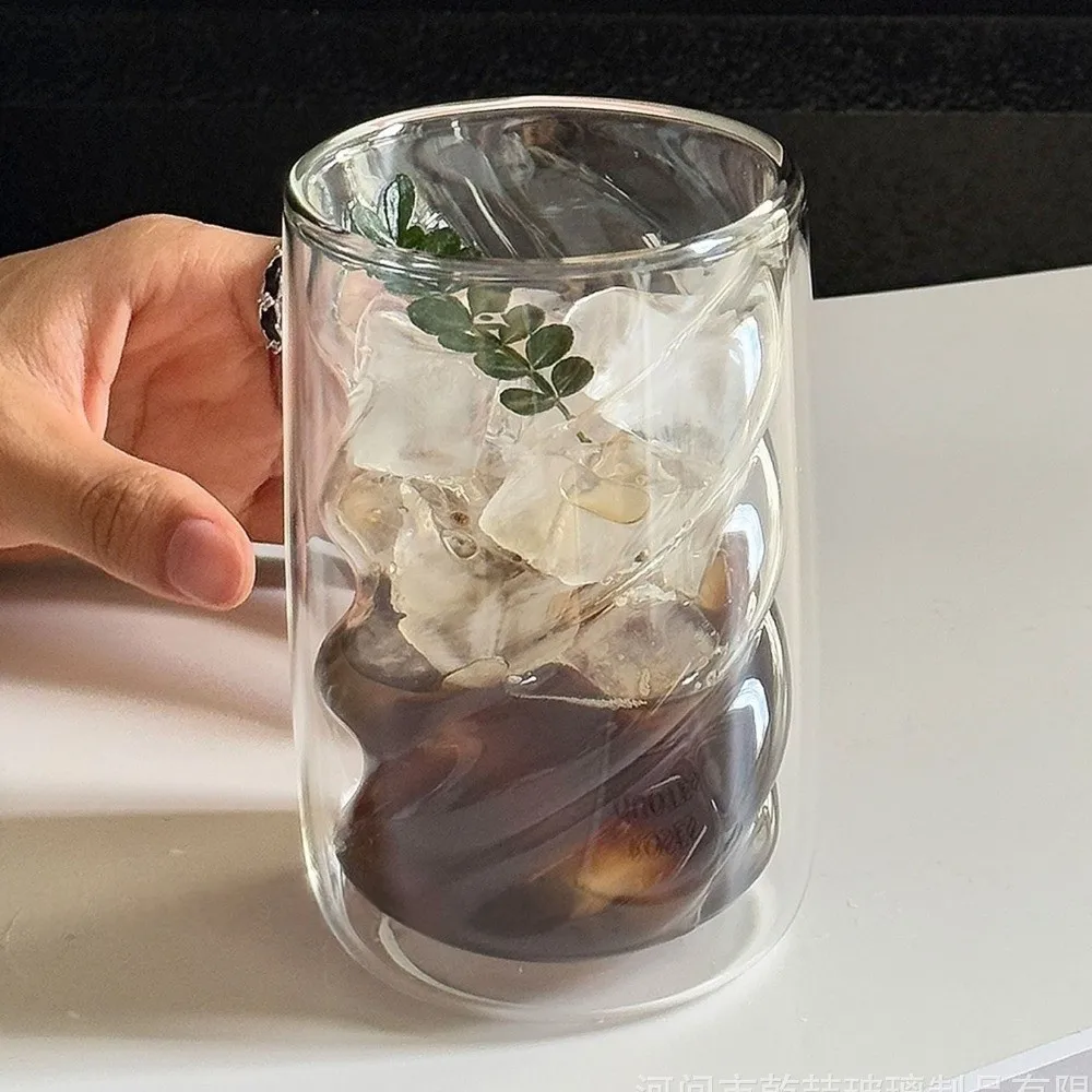 Water Glass Transparent Double-Walled Coffee Cup Twist Design Unique Glass Cup Wave Shape Juice Cup Bar Use