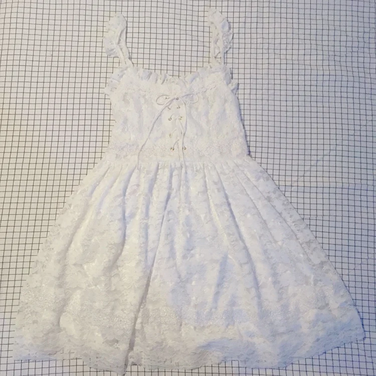 Vestido de verano Kawaii, nuevo vestido Lolita para mujer, coreano, fresco, dulce, bonito encaje, costura, cintura alta, vestido Sexy para chicas,