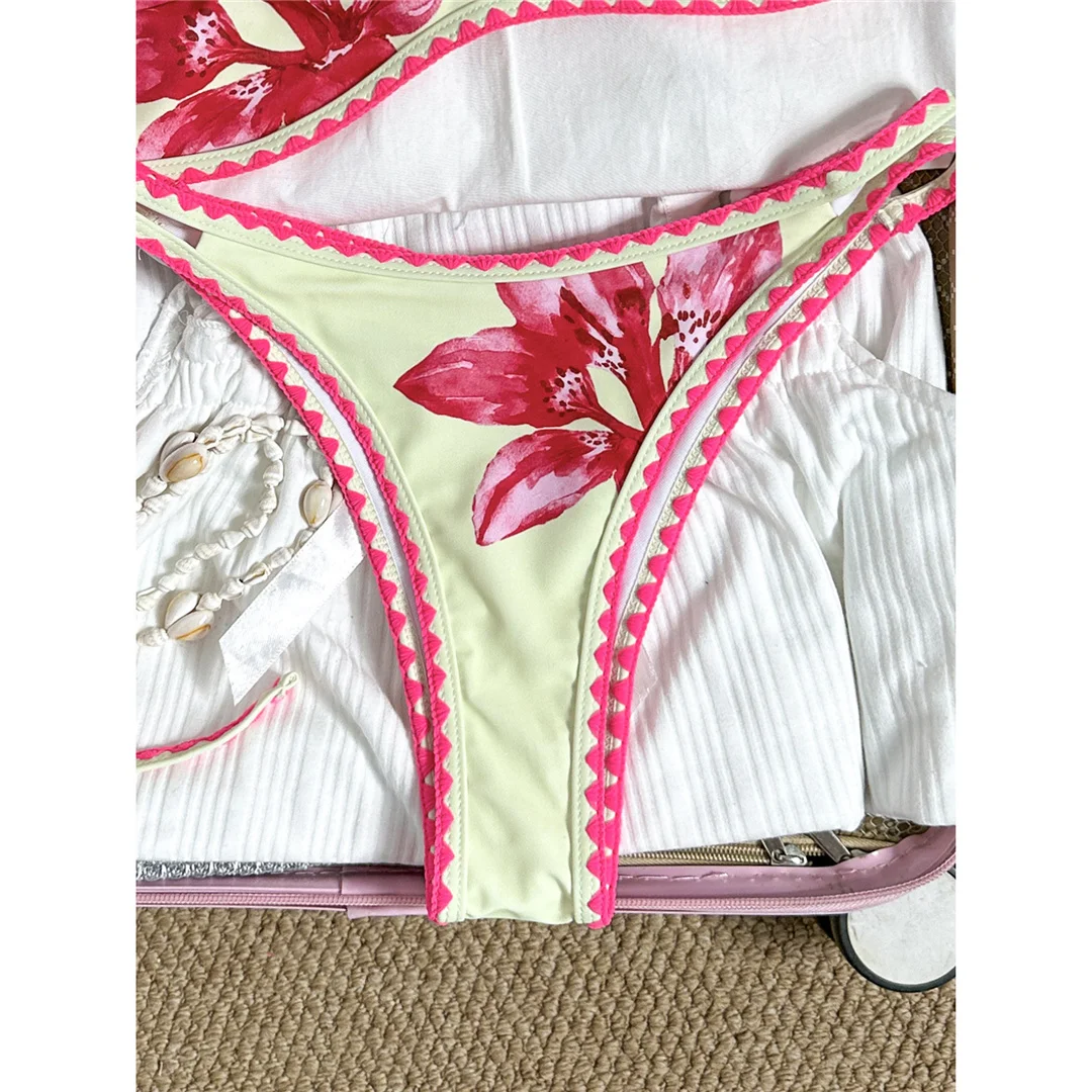 2026 Blumenmuster Bikini Damen Bademode Zweiteiliger Bikini-Set Brasilianischer Badeanzug Badebekleidung V8205 – Detail 7