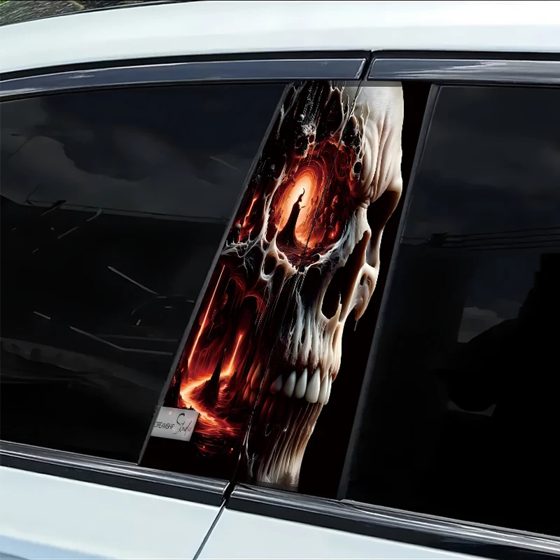 

2 наклейки на B-стойки автомобиля: Скелет, Дьявольский пламя, гладкий материал, защитная пленка с защитой от царапин