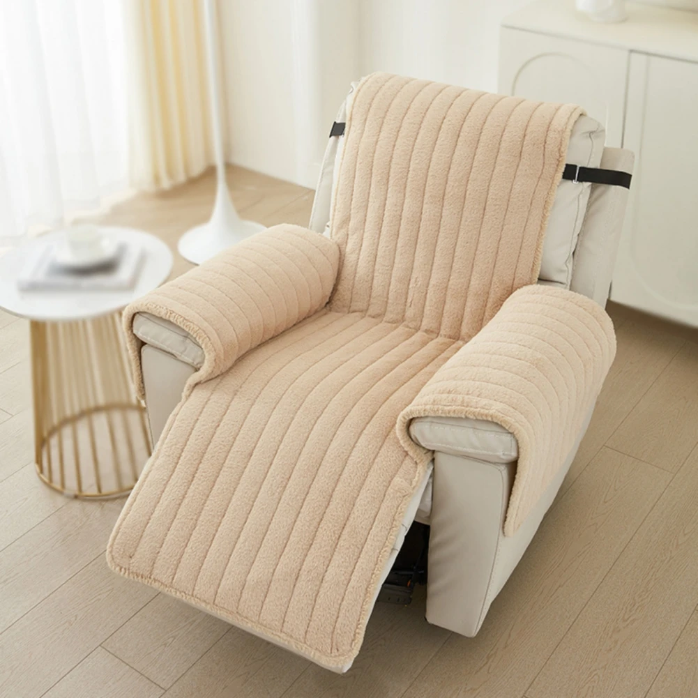 

Plush Sofa Cover Soft Couch Cover Washable Furniture Protector Non-Slip Arm Chair Slipcover with Elastic Strap for Living Room