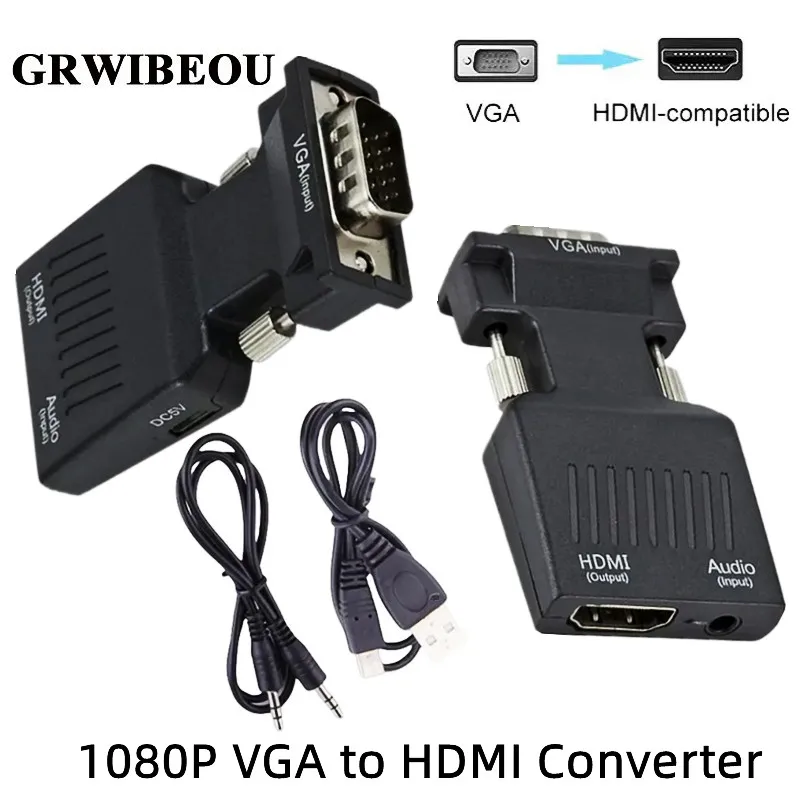 

VGA to HDMI Converter 1080P with Audio Support Male to Female Adapter for Computer Monitor Projector Display 1080P VGA to HDMI