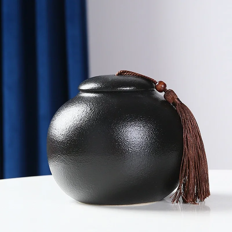 S/M/L Black Frosted Ceramic Tea Jar, Moisture-proof Sealed Storage Jar, Retro Art Decoration Jar, Living Room Decoration Gift
