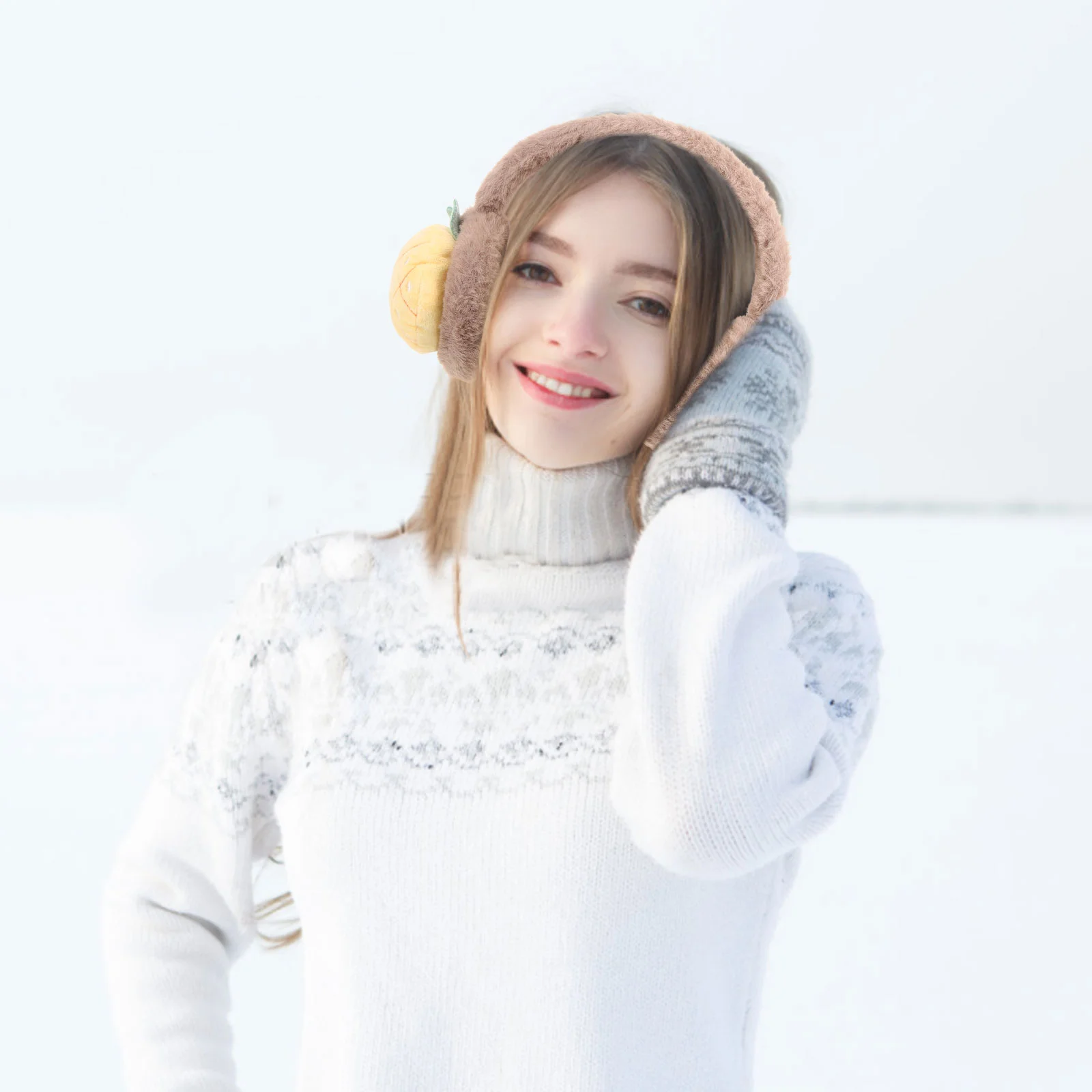 Strawberry Earmuffs Winter Women Outdoor Warmer Plush Ski Headband for Foldable Man