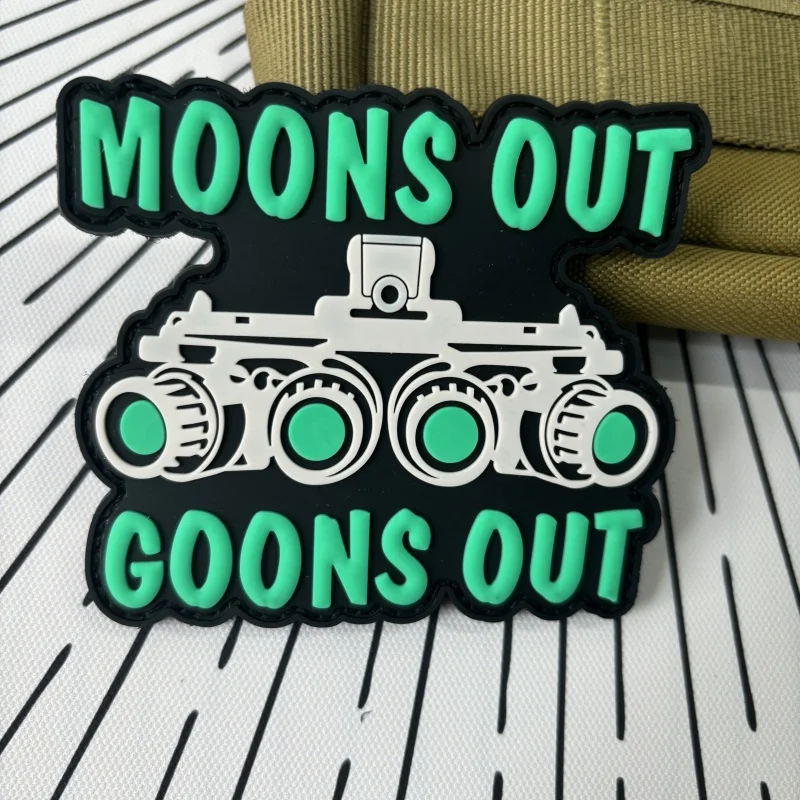 

Moons Out Goons Out Night Vision Device Tactical Patches PVC Luminous Hook&Loop Patches Military Morale Badge Backpack Stickers