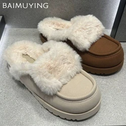 Fur Women Cotton Slippers Short Plush Suede Flats Designer Casual Shoes 2025 Trend Walking Warm Cozy Winter Snow Botas De Mujer