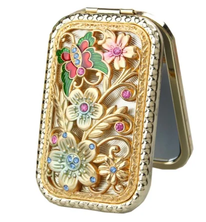 고급스러운 고대 방식, 속이 빈 손으로 장식된 물 드릴 미니 휴대용 양면 확대 거울