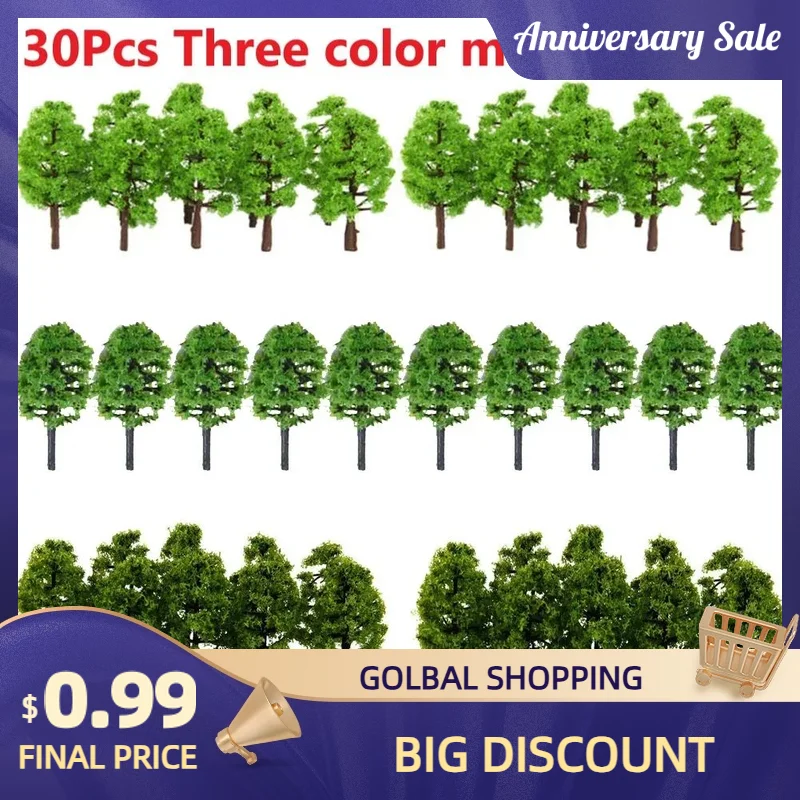 30PCS Train Railroad 3.5cm Artificial Model Trees Mixed Set Ornament Miniature Landscape Park Scenery Decoration