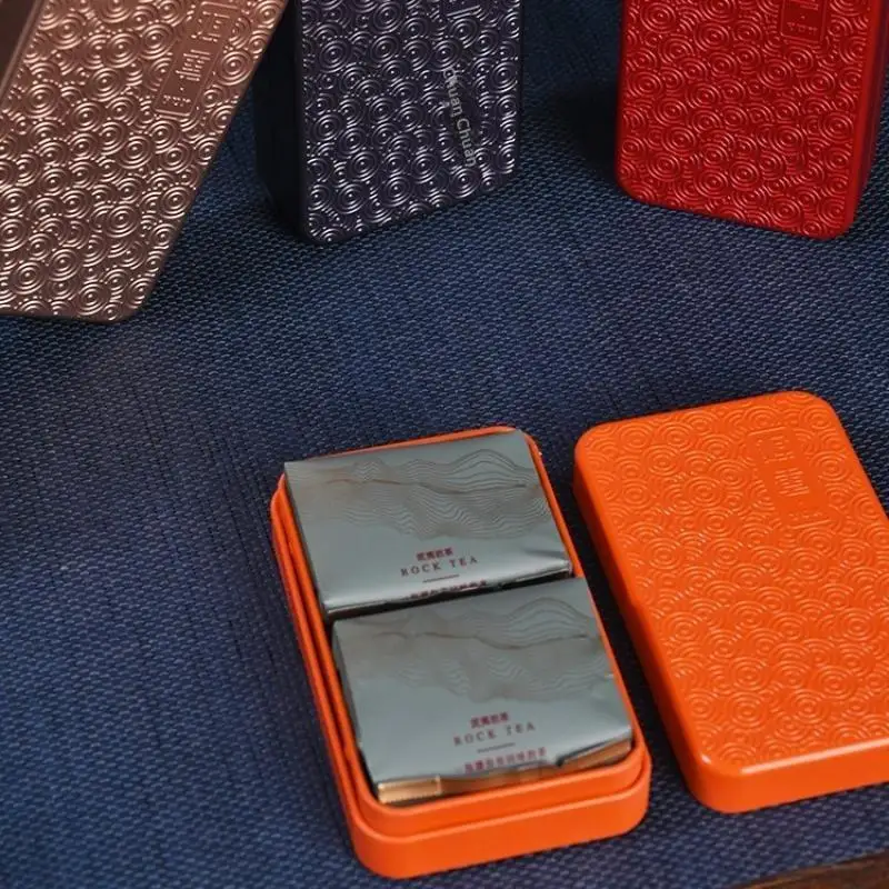 New Rectangular Wavy Pattern Metal Storage Tea Box Small Portable Tin Biscuit Packaging Box Home Desktop Tea Organizer Case