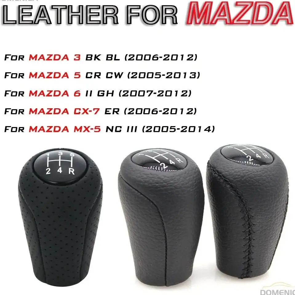 Leather Gear Shift Knob 10MM for MAZDA 3 BK BL 5 CR CW 6 II GH CX-7 ER MX-5 NC III 23 MT 5/6-Speed Lever Ball Car Accessories