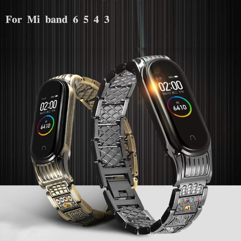 สายโซ่โลหะสำหรับ Xiaomi Mi band 6 5 4 3สมาร์ทวอทช์สแตนเลสสายรัดข้อมือสำหรับ Xiaomi Mi band 4 3เข็มขัด Correa