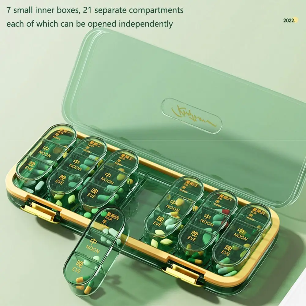 

Portable Weekly Pill Case Visual Large Capacity 3 Times A Day Pill Box 21 Compartments Sealed Travel Medicine Container Tablet