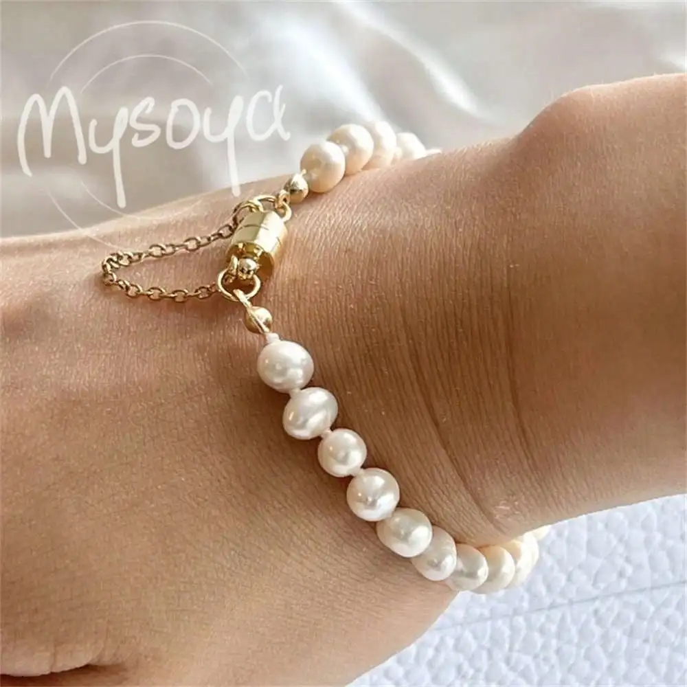 

MYSOYA White Freshwater Pearl Bracelet 5-6mm Pearls Gift Box Gift for Her Wedding Jewelry Christmas Birthday Anniversary Gift
