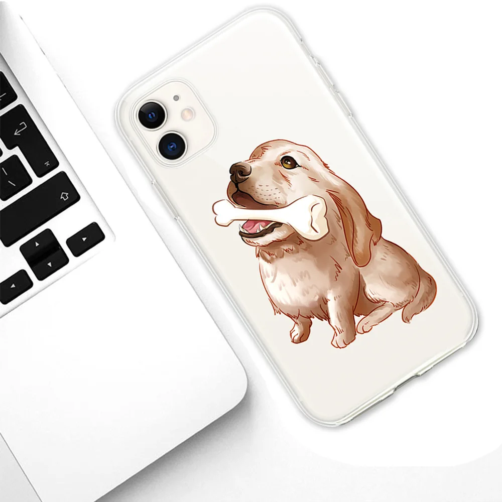Cartoon Hond Telefoon Case Voor iPhone 16 15 14 13 12 11 Pro XS MAX 7 XR 8 7 Plus Clear cover Fundas