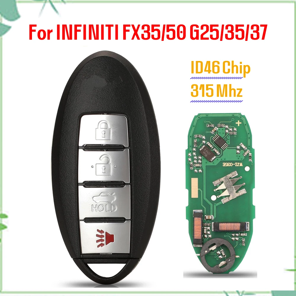 jingyuqin New Remote Car Key Fob Shell Control For INFINITI FX35/50 G25/35/37 Q40/60 QX70 2014-2018 315MHZ ID46/PCF7952 Chip