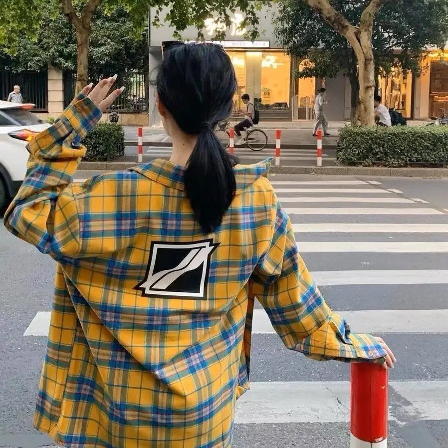 WE11DONE Plaid Shirt Graffiti Letter Print Oversized Relaxed Fit Unisex Couple Fall