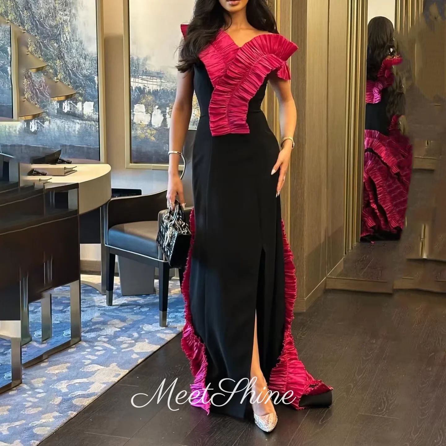 สีดําสีชมพู V คอชุดราตรี Mermaid Prom ชุดผู้หญิงเจ้าหญิงงานแต่งงานอย่างเป็นทางการชุดที่กําหนดเอง Vestidos De Gala 2025