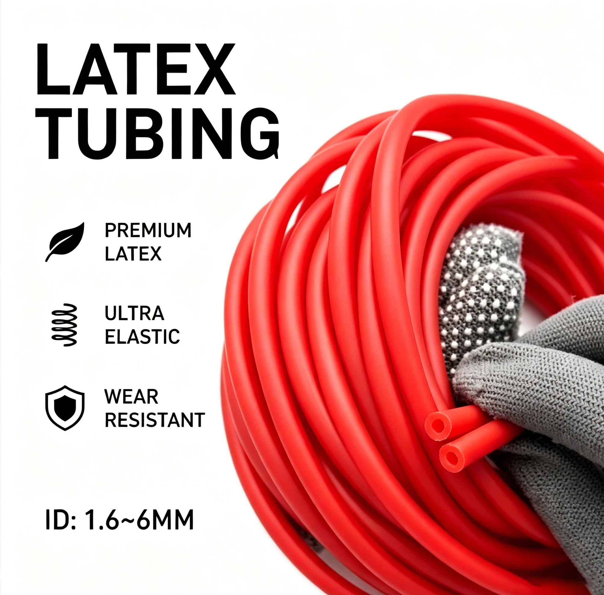 

High Elastic Red Latex Rubber Hose, ID 1.6-6mmStretch Resistant Natural Rubber Band for DIY & Slingshot