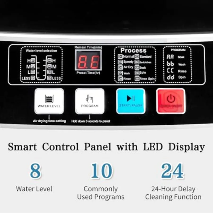 غسالة أوتوماتيكية كاملة 17.6 رطل غسالة محمولة ذات تحميل علوي مع مضخة تصريف 10 برامج غسيل 8 مستويات مياه 2 في 1 غسالة أ #5