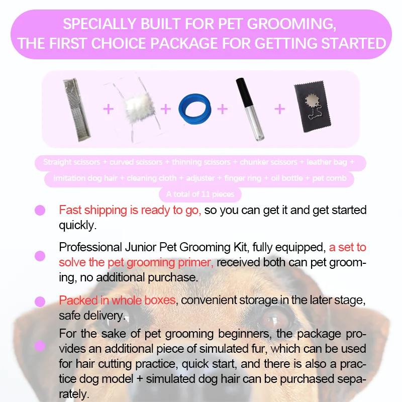 Imagem -05 - Yijiang Profissional 6.5 Polegada Pet Grooming Tesouras Conjunto Novice Corte Desbaste Curvo Tesoura Cão Grooming Ferramentas Acessórios para Animais de Estimação