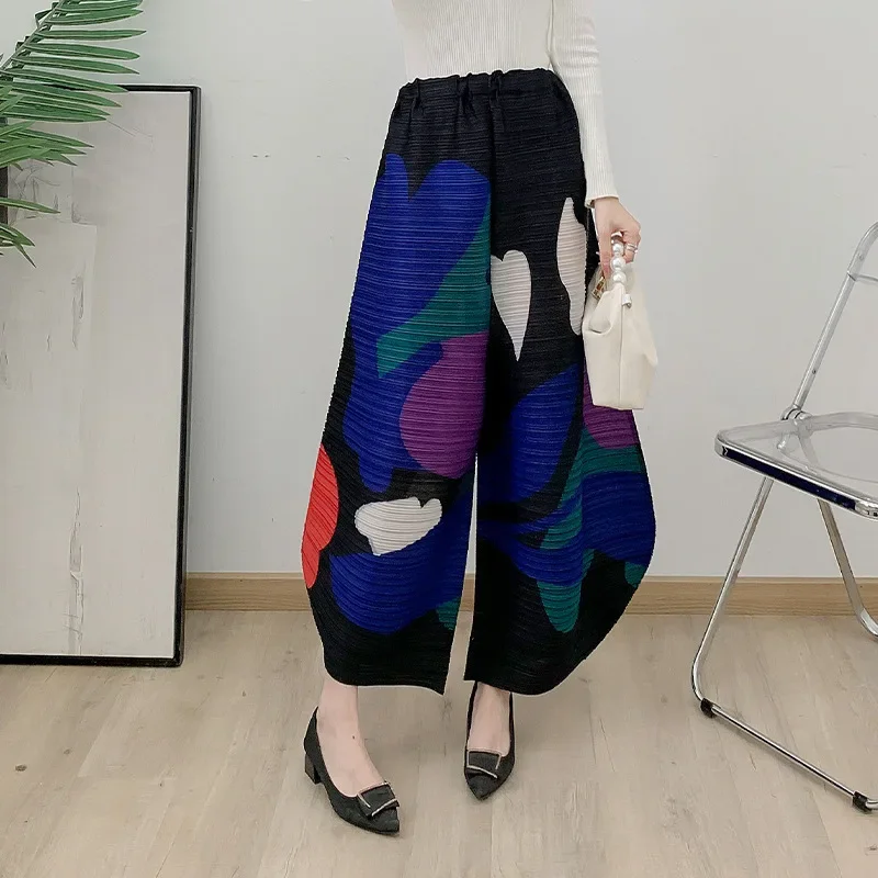 YUDX Miyake Fold Printed Haren Pants For girls Casual Slimming Wide-leg Pants 2024 Autumn New