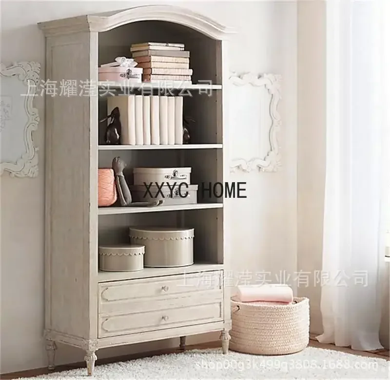 American solid wood bookcase custom furniture retro old log carved children's two-draw bookcase bookshelf display cabinet