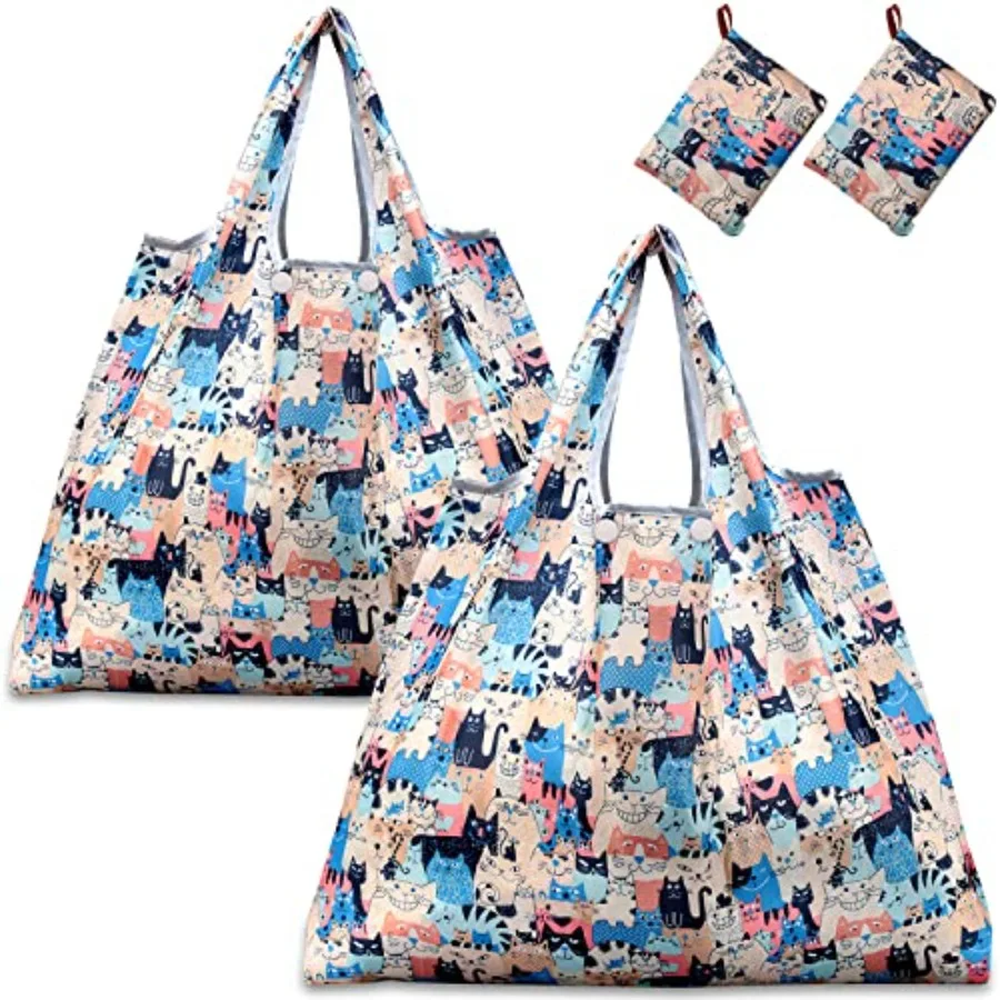 KINGMAS Reusable Grocery Bags, Eco-Friendly Folding Tote Shopping Bag fits in Pocket, Washable Waterproof Nylon Pouch Bags