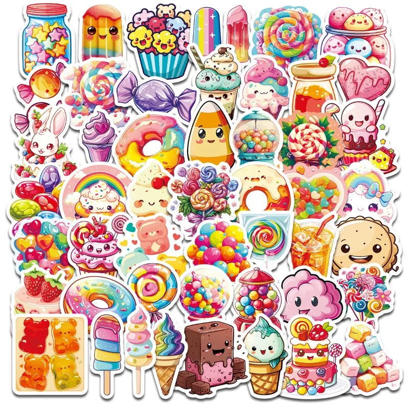 50 Stück Bunte Süßigkeiten-Cartoon-Graffiti-Aufkleber, Bunte Lollipop-Dessert-Gummibärchen DIY-Handbuch-Aufkleber