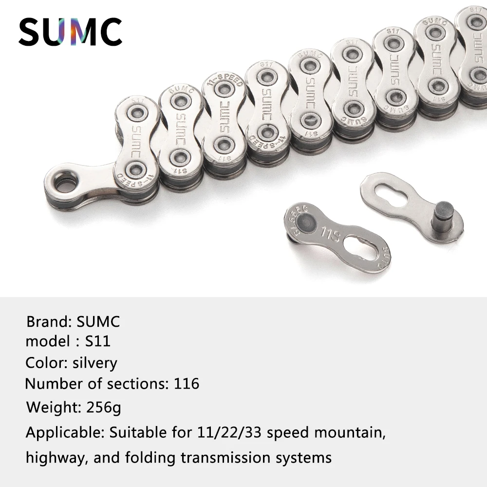 SUMC Bicycle Chain  8/9/10/11/12 Speed for MTB Road Folding Bike Gray Silvery Chains