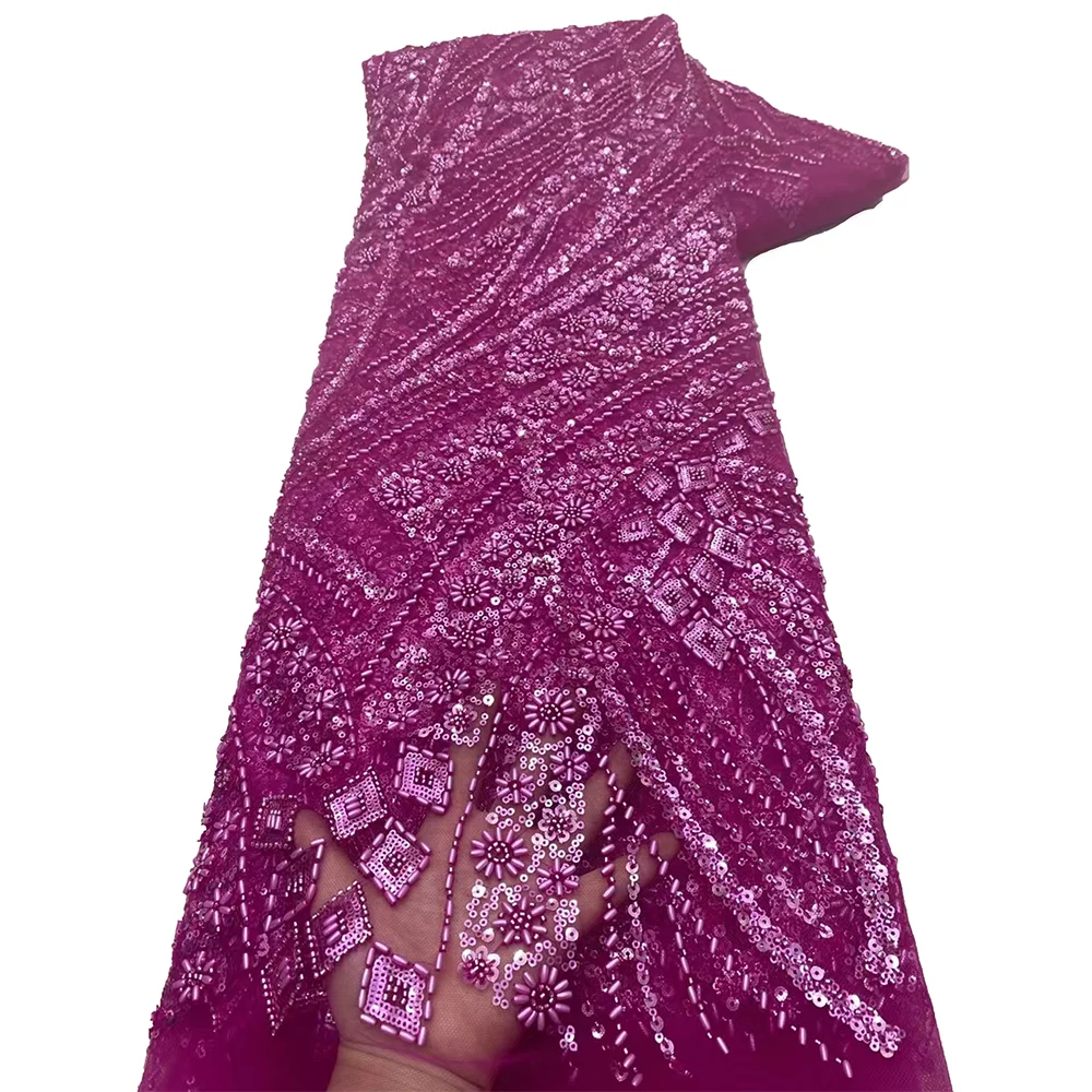 

2024 Latest Fabric Mesh Net Classic Art Deco Lace With Beads and Sequins Tulle Brodé Lace Fabric for High-end DIY Craft Projects