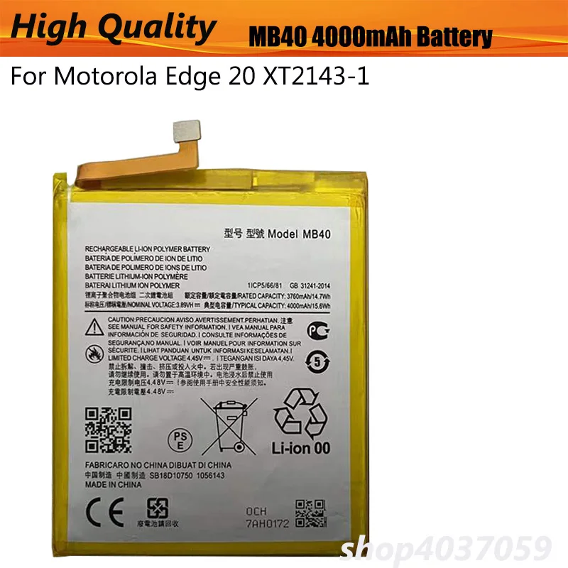 100% Original MB40 4000mAh Battery For Motorola Edge 20 XT2143-1 MB40  Phone Batteries +Tools.