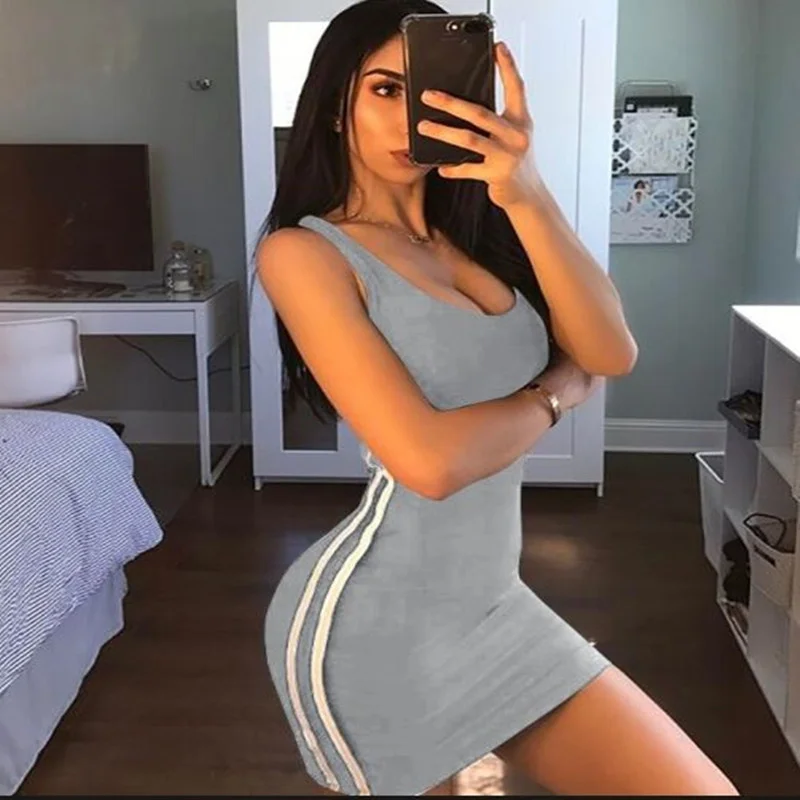 Vestido Casual de Verano para Mujer, Tipo Vaina, con Tirantes de Espagueti, Sin Mangas, Sexy, Elástico y Entallado, Vestido QT030 4