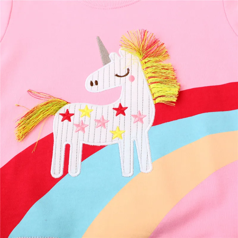 Jumping Meters New Arrival Unicorn Embroidery Autumn Winter Pink Grey Girls Sweatshirts Hot Selling Cotton Children\'s Costume