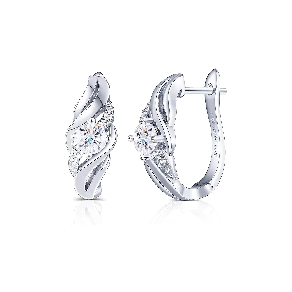 

Solid 10K White Gold Post 1ct 5mm FG Color Moissanite Hoop Earrings 18K White Gold Plated Sterling Silver for Women Ideal Gift