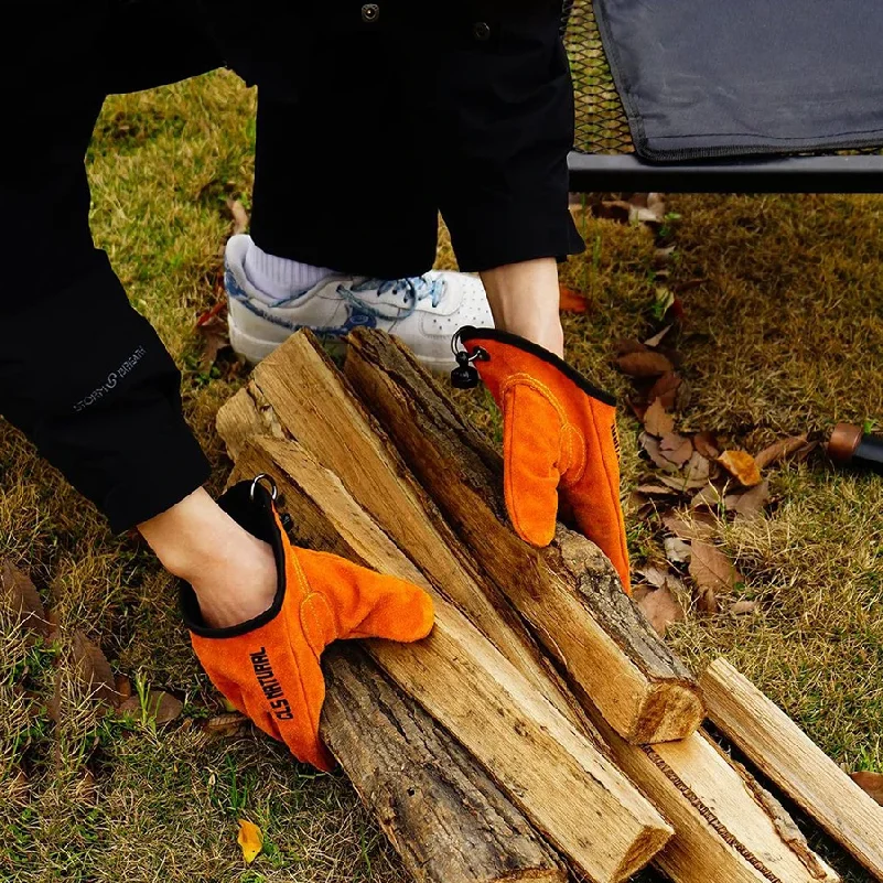 Heat Resistant BBQ Gloves, Cowhide Leather Camping Fire Handling Gloves, Non-Slip Grilling Mitts for Outdoor Fishing & Welding P - view 6