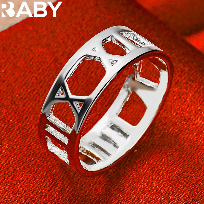 URBABY 925 Sterling Silver Hollow Roman Numerals Rings For Women Men Fashion Ring Wedding Engagement Party Jewelry Accessories