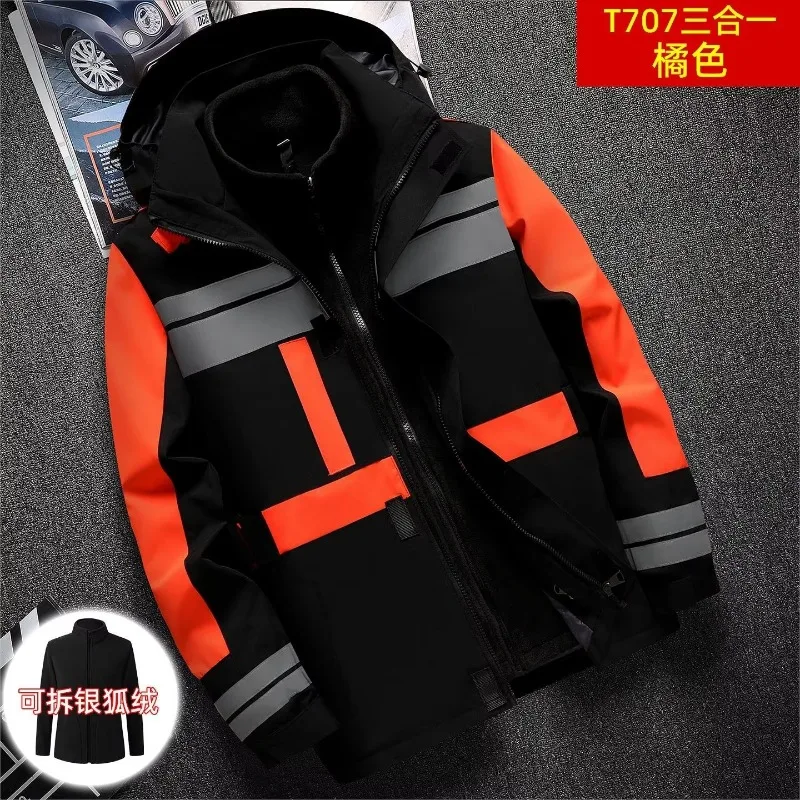 Autumn and winter three-in-one removable silver fox velvet two-piece tooling jacket men's overalls group tooling top