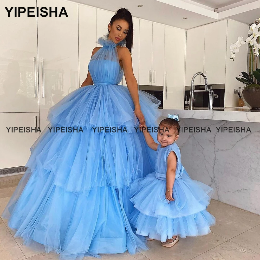 Yipeisha Halter Ball Gown Blue Quinceanera Dresses Tiered Tulle Masquerade Dress Sweet 15 Years  Customized