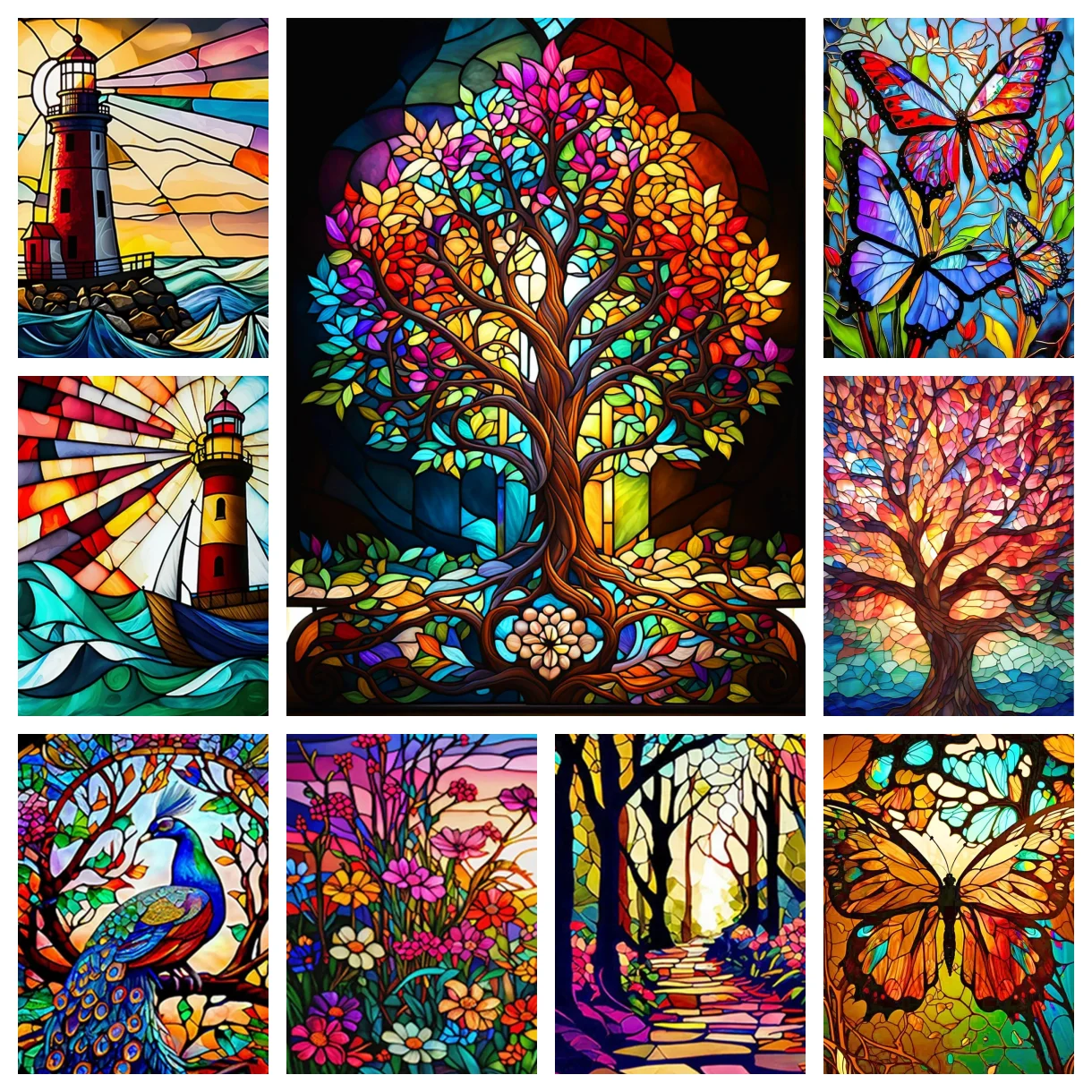 

Stained Glass AB Diamond Painting Animal Plant Mosaic Painting Embroidery New 2024 Lighthouse Flower Horse Cross Stitch Kit