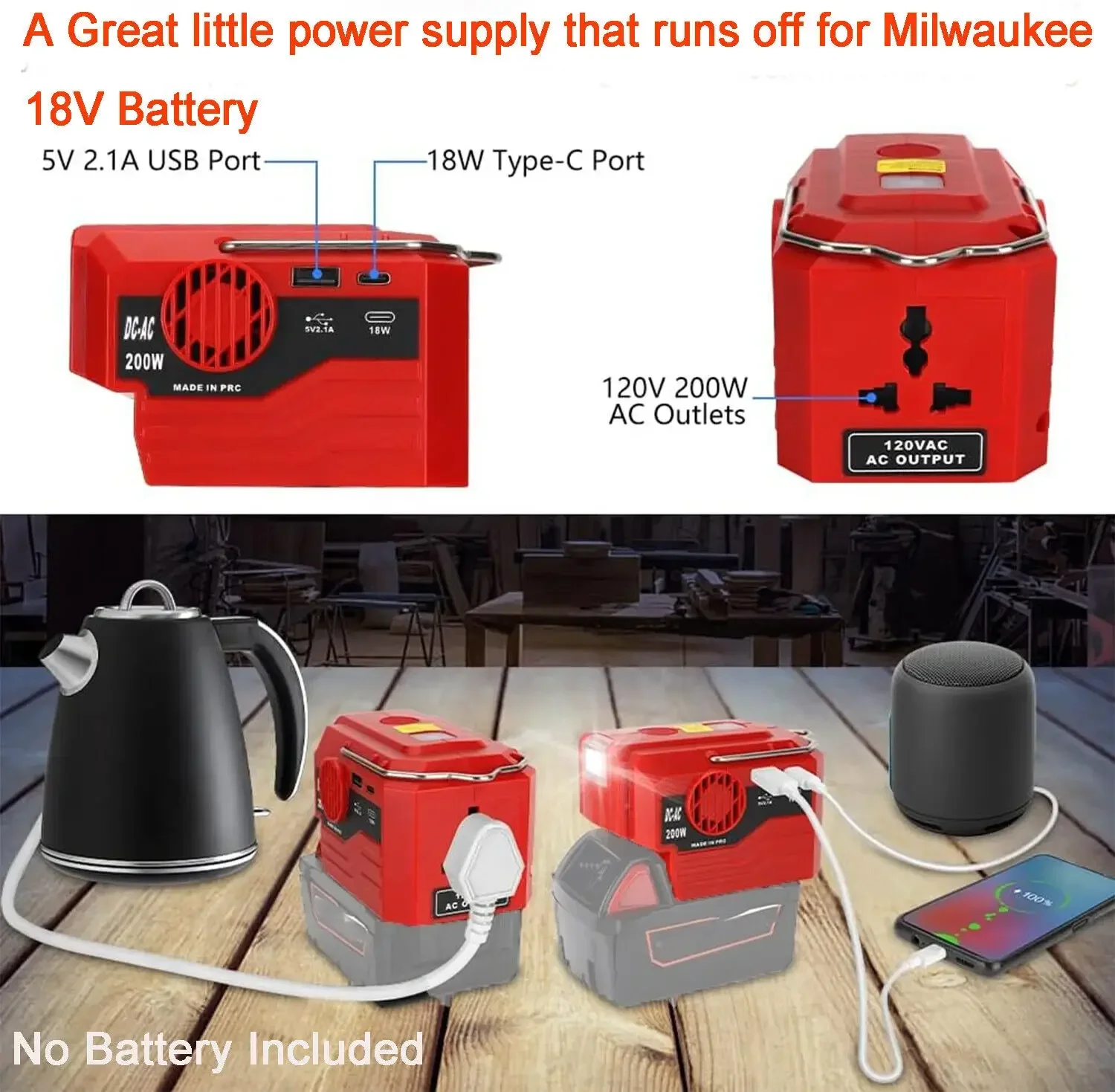 AC 220V dla Makita/Bosch/Dewalt/Milwaukee 18V akumulator litowy inwerter 200W inwertor moc LED