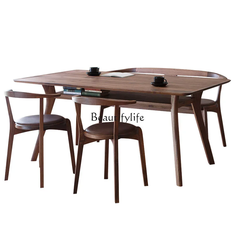 

Pure solid wood large board table North American black walnut Nordic simple light luxury home