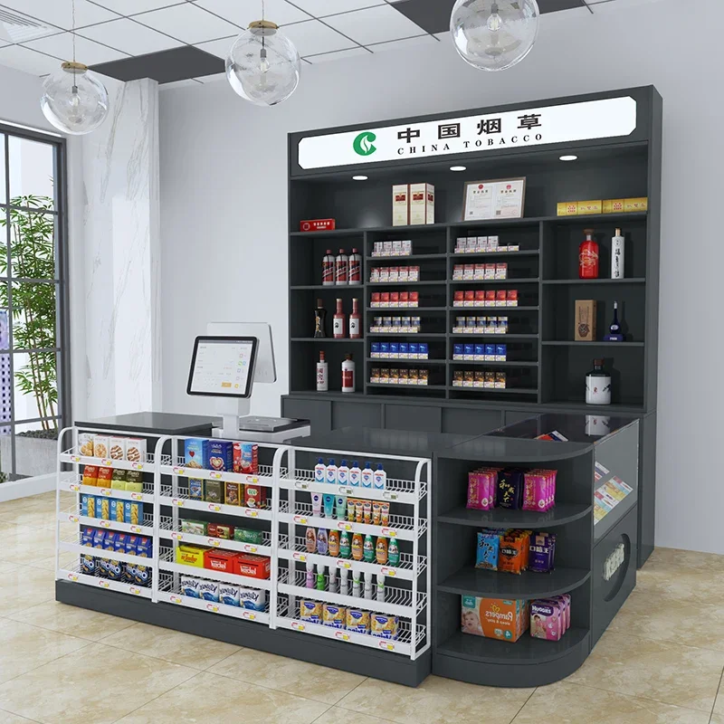 Supermarket checkout page Tobacco and wine cabinet combination store Convenience store Small front desk Bar corner