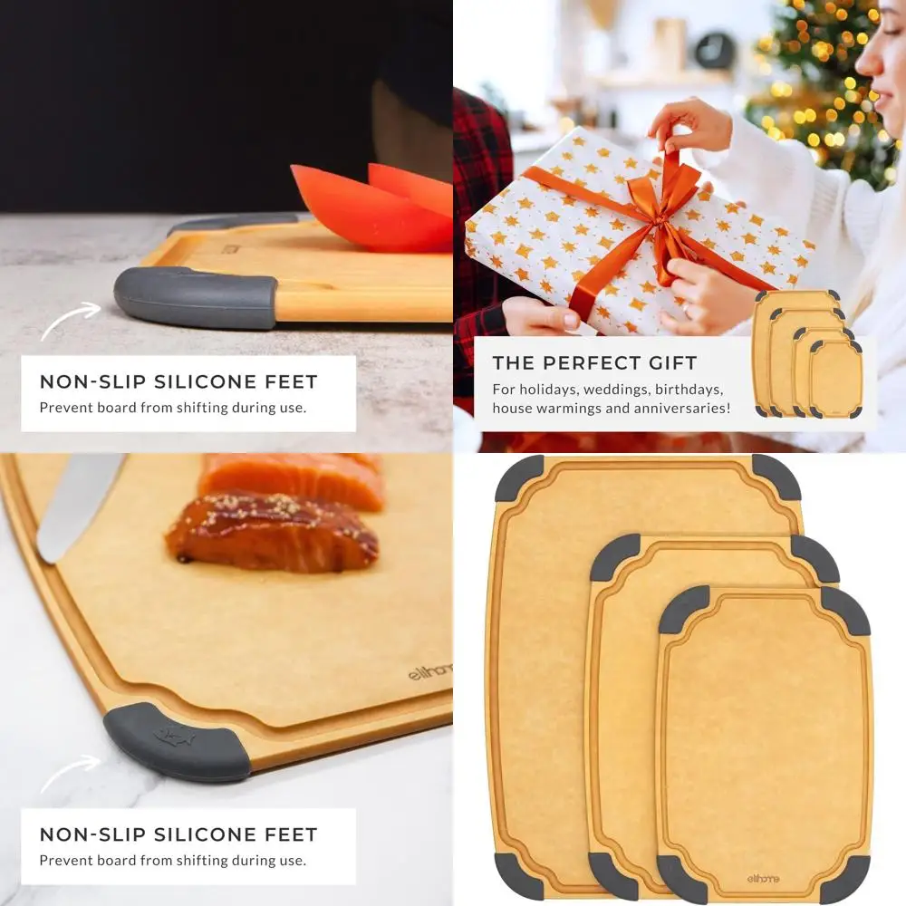 

3-Piece Eco-Friendly Cutting Board Set: Knife-Safe, Dishwasher Safe, Reversible with Juice Groove
