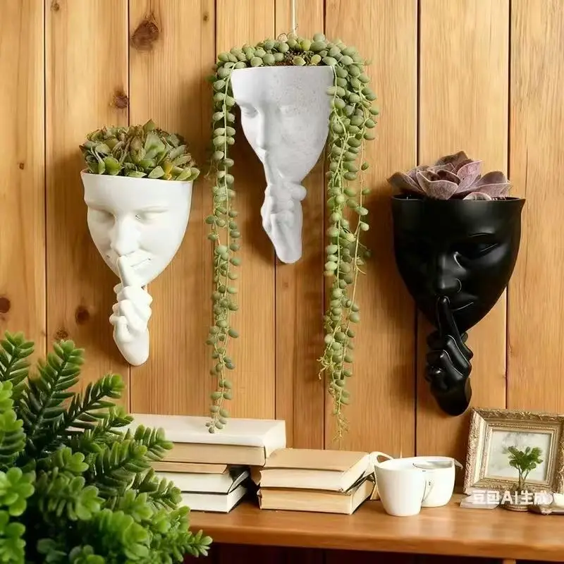 Artistic Face Shaped Wall Mounted Flower Pot Creative Wall Decoration Suitable for Green Plant and Flower Placement